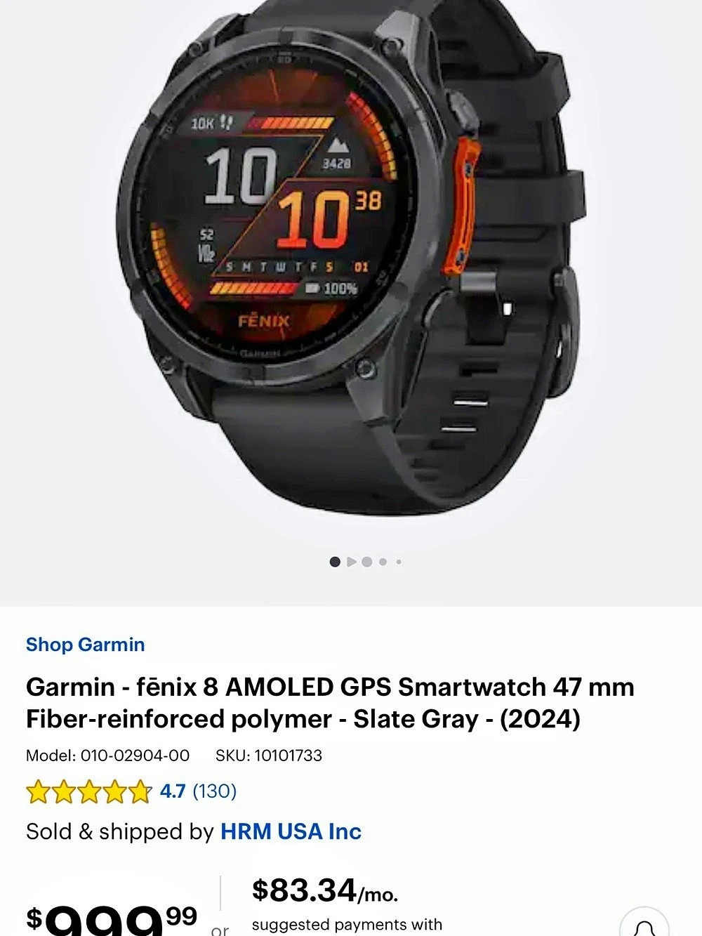 Garmin fenix 8 AMOLED GPS 47 mm Smartwatch Black & Gray